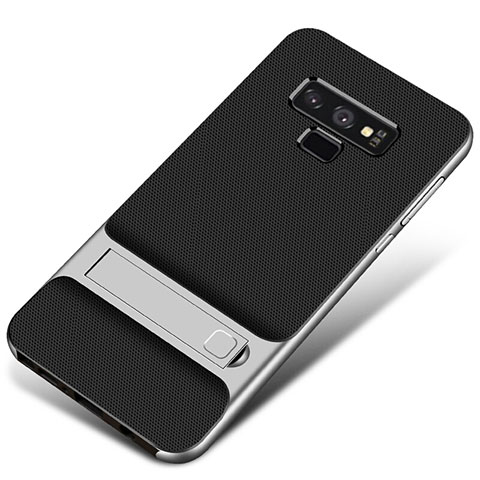 Custodia Silicone e Plastica Opaca Cover con Supporto per Samsung Galaxy Note 9 Argento