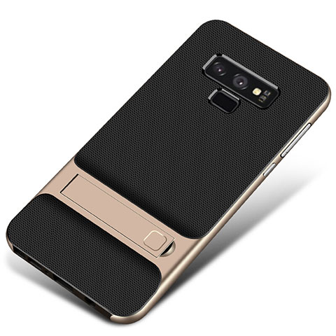 Custodia Silicone e Plastica Opaca Cover con Supporto per Samsung Galaxy Note 9 Oro
