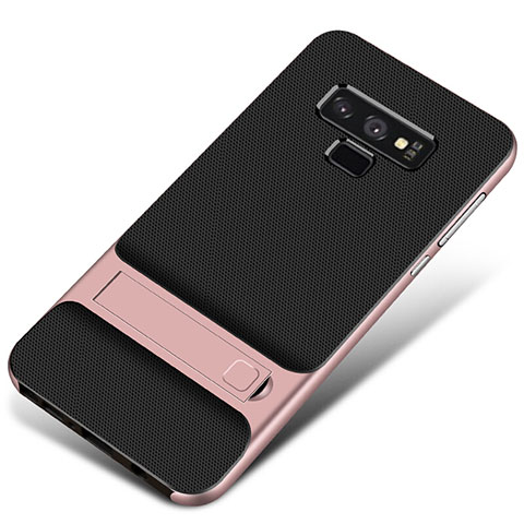 Custodia Silicone e Plastica Opaca Cover con Supporto per Samsung Galaxy Note 9 Oro Rosa