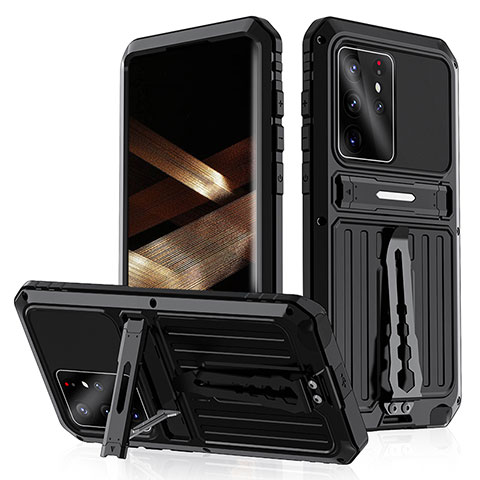 Custodia Silicone e Plastica Opaca Cover con Supporto per Samsung Galaxy S24 Ultra 5G Nero