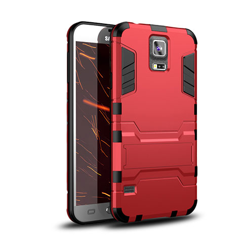 Custodia Silicone e Plastica Opaca Cover con Supporto per Samsung Galaxy S5 Duos Plus Rosso