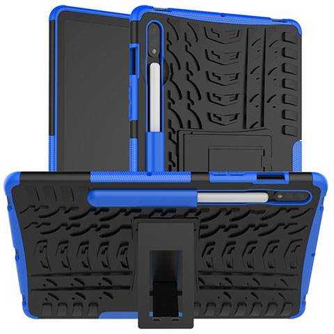 Custodia Silicone e Plastica Opaca Cover con Supporto per Samsung Galaxy Tab S7 11 Wi-Fi SM-T870 Blu