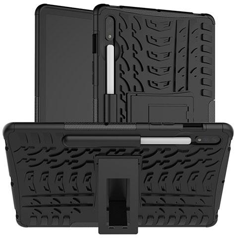 Custodia Silicone e Plastica Opaca Cover con Supporto per Samsung Galaxy Tab S7 11 Wi-Fi SM-T870 Nero