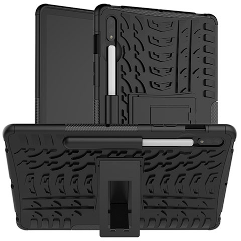 Custodia Silicone e Plastica Opaca Cover con Supporto per Samsung Galaxy Tab S7 4G 11 SM-T875 Nero