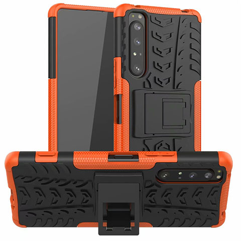 Custodia Silicone e Plastica Opaca Cover con Supporto per Sony Xperia 1 II Arancione