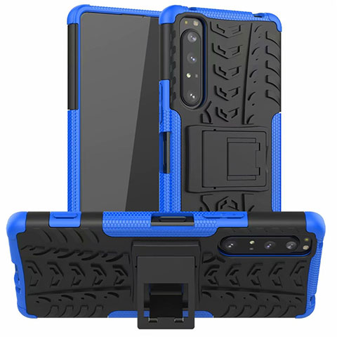 Custodia Silicone e Plastica Opaca Cover con Supporto per Sony Xperia 1 II Blu