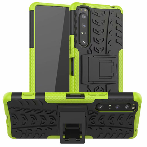 Custodia Silicone e Plastica Opaca Cover con Supporto per Sony Xperia 1 II Verde