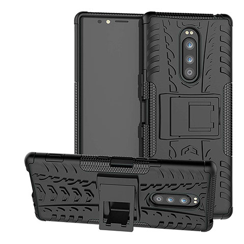 Custodia Silicone e Plastica Opaca Cover con Supporto per Sony Xperia 1 Nero