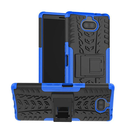 Custodia Silicone e Plastica Opaca Cover con Supporto per Sony Xperia 10 Blu