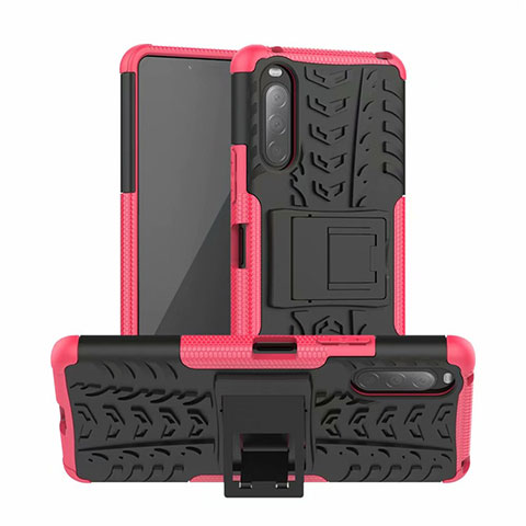 Custodia Silicone e Plastica Opaca Cover con Supporto per Sony Xperia 10 II Rosa