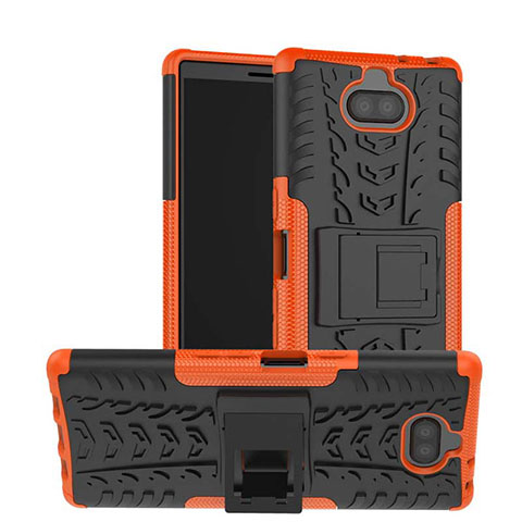 Custodia Silicone e Plastica Opaca Cover con Supporto per Sony Xperia 10 Plus Arancione