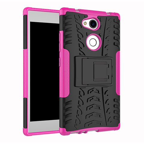 Custodia Silicone e Plastica Opaca Cover con Supporto per Sony Xperia L2 Rosa Caldo