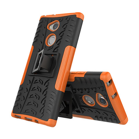 Custodia Silicone e Plastica Opaca Cover con Supporto per Sony Xperia XA2 Plus Arancione