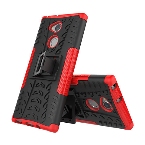 Custodia Silicone e Plastica Opaca Cover con Supporto per Sony Xperia XA2 Plus Rosso