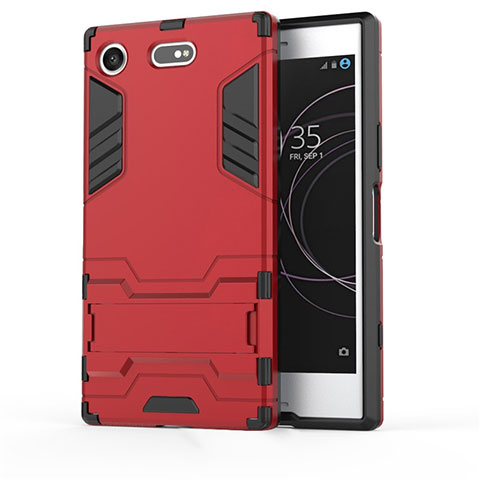Custodia Silicone e Plastica Opaca Cover con Supporto per Sony Xperia XZ1 Compact Rosso