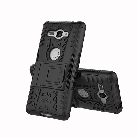 Custodia Silicone e Plastica Opaca Cover con Supporto per Sony Xperia XZ2 Compact Nero