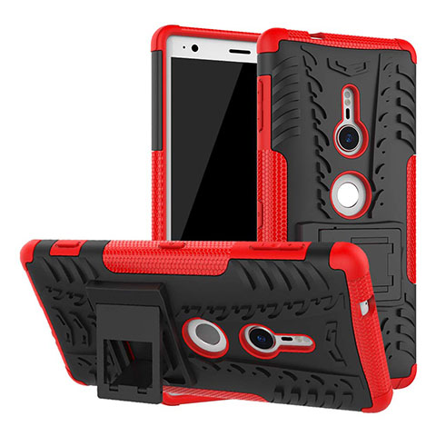 Custodia Silicone e Plastica Opaca Cover con Supporto per Sony Xperia XZ2 Rosso