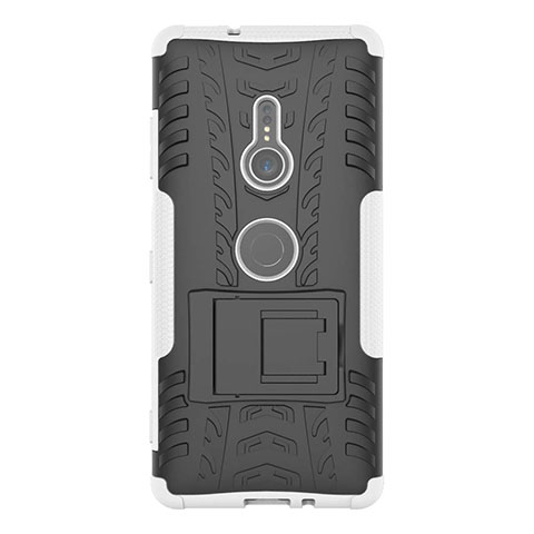 Custodia Silicone e Plastica Opaca Cover con Supporto per Sony Xperia XZ3 Bianco