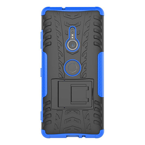 Custodia Silicone e Plastica Opaca Cover con Supporto per Sony Xperia XZ3 Blu