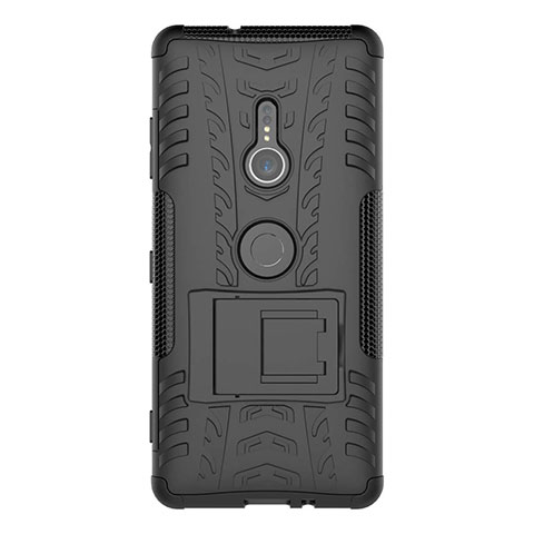 Custodia Silicone e Plastica Opaca Cover con Supporto per Sony Xperia XZ3 Nero