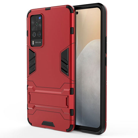 Custodia Silicone e Plastica Opaca Cover con Supporto per Vivo X60 Pro 5G Rosso