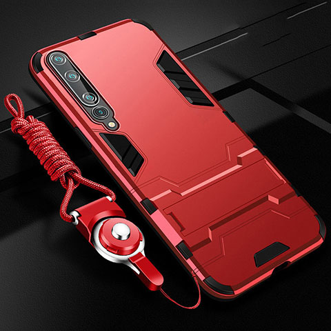 Custodia Silicone e Plastica Opaca Cover con Supporto per Xiaomi Mi 10 Rosso