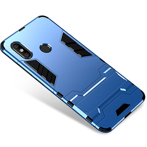 Custodia Silicone e Plastica Opaca Cover con Supporto per Xiaomi Mi 8 Blu