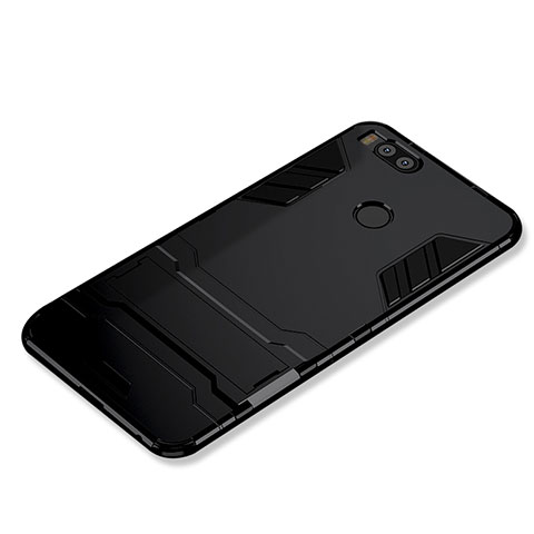 Custodia Silicone e Plastica Opaca Cover con Supporto per Xiaomi Mi A1 Nero