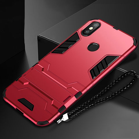 Custodia Silicone e Plastica Opaca Cover con Supporto per Xiaomi Mi Mix 3 Rosso