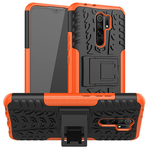 Custodia Silicone e Plastica Opaca Cover con Supporto per Xiaomi Redmi 9 Arancione