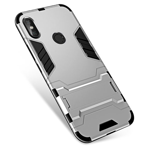 Custodia Silicone e Plastica Opaca Cover con Supporto per Xiaomi Redmi Note 5 AI Dual Camera Argento