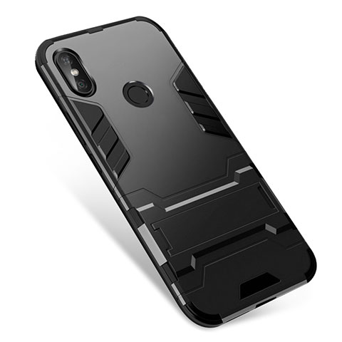 Custodia Silicone e Plastica Opaca Cover con Supporto per Xiaomi Redmi Note 5 AI Dual Camera Nero