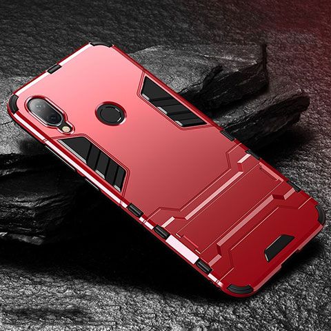 Custodia Silicone e Plastica Opaca Cover con Supporto per Xiaomi Redmi Note 7 Pro Rosso