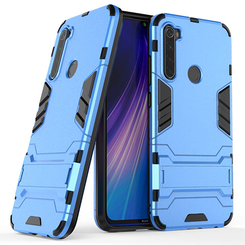 Custodia Silicone e Plastica Opaca Cover con Supporto per Xiaomi Redmi Note 8 (2021) Blu