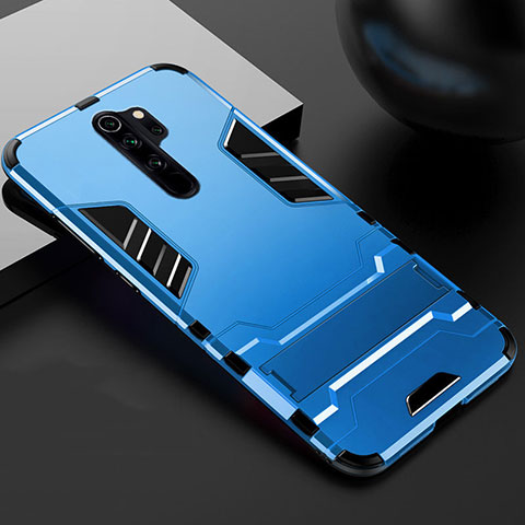 Custodia Silicone e Plastica Opaca Cover con Supporto per Xiaomi Redmi Note 8 Pro Cielo Blu