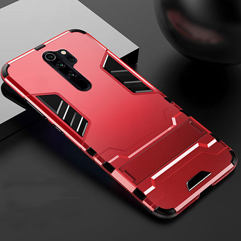 Custodia Silicone e Plastica Opaca Cover con Supporto per Xiaomi Redmi Note 8 Pro Rosso