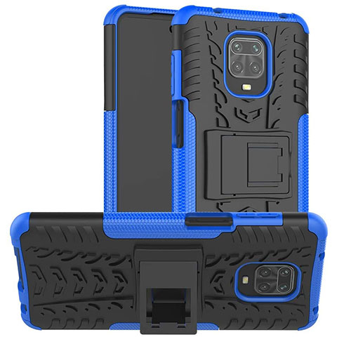 Custodia Silicone e Plastica Opaca Cover con Supporto per Xiaomi Redmi Note 9 Pro Blu