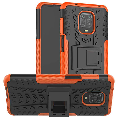 Custodia Silicone e Plastica Opaca Cover con Supporto per Xiaomi Redmi Note 9 Pro Max Arancione