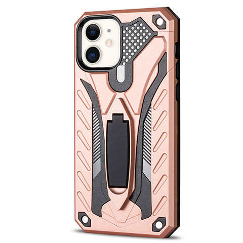 Custodia Silicone e Plastica Opaca Cover con Supporto R01 per Apple iPhone 12 Mini Oro Rosa