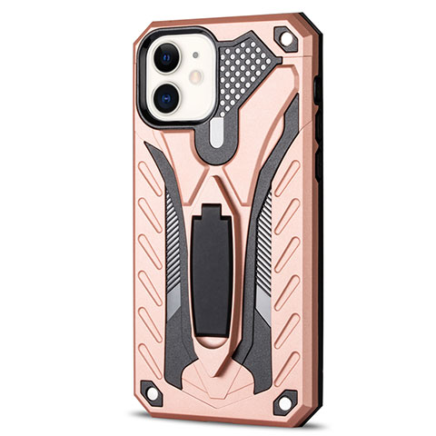 Custodia Silicone e Plastica Opaca Cover con Supporto R01 per Apple iPhone 12 Oro Rosa