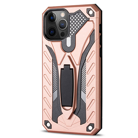 Custodia Silicone e Plastica Opaca Cover con Supporto R01 per Apple iPhone 12 Pro Oro Rosa