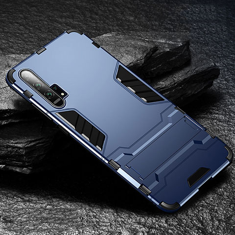 Custodia Silicone e Plastica Opaca Cover con Supporto R01 per Huawei Honor 20 Pro Blu