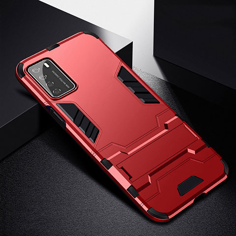 Custodia Silicone e Plastica Opaca Cover con Supporto R01 per Huawei Honor Play4 5G Rosso