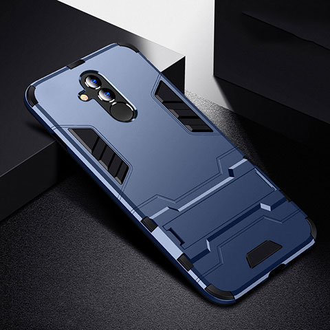 Custodia Silicone e Plastica Opaca Cover con Supporto R01 per Huawei Mate 20 Lite Blu