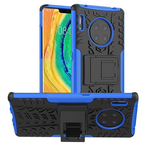 Custodia Silicone e Plastica Opaca Cover con Supporto R01 per Huawei Mate 30 5G Blu