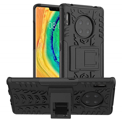 Custodia Silicone e Plastica Opaca Cover con Supporto R01 per Huawei Mate 30 Pro 5G Nero