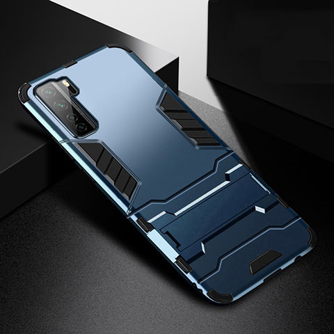 Custodia Silicone e Plastica Opaca Cover con Supporto R01 per Huawei Nova 7 SE 5G Blu