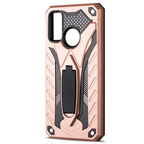 Custodia Silicone e Plastica Opaca Cover con Supporto R01 per Huawei P Smart (2020) Oro Rosa