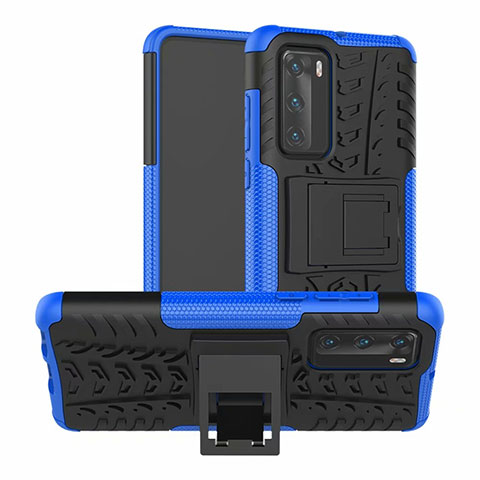 Custodia Silicone e Plastica Opaca Cover con Supporto R01 per Huawei P40 Blu