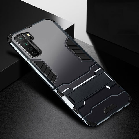 Custodia Silicone e Plastica Opaca Cover con Supporto R01 per Huawei P40 Lite 5G Nero